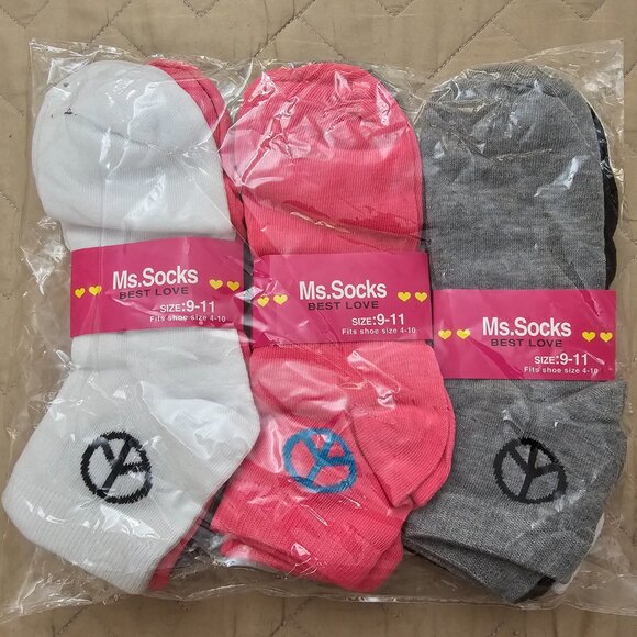 Women's Ankle Socks, Peace Sign Print, 9-pack - Picture 1 of 4